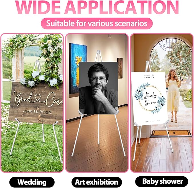 VAIIGO 63" White Easel Stand for Wedding Sign Poster Display Easel Folding Art - Image 2