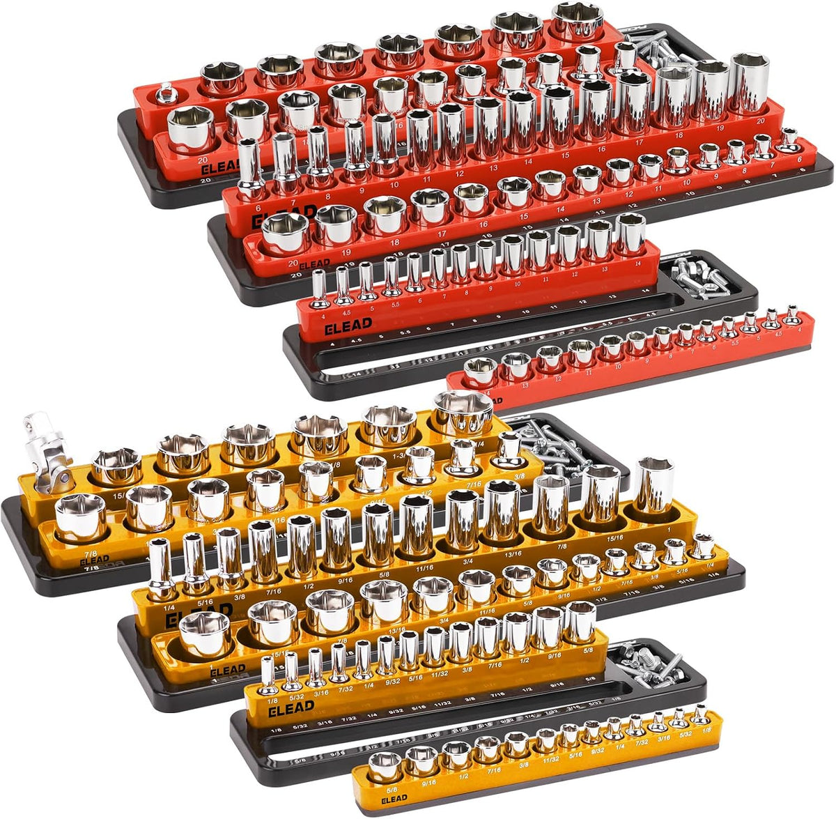 ELEAD Magnetic Socket Holder Organizer Set - 6-Piece Durable 1/2, 1/4, 3/8 In...