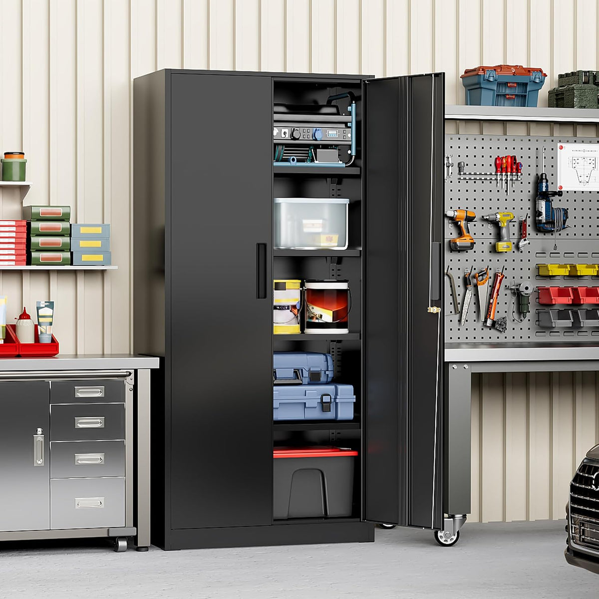 greenvelly metal cabinet, 72" black locking metal storage, package contents