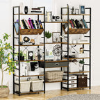 numenn triple wide 6 tier bookshelf, adjustable rustic showing dimensions