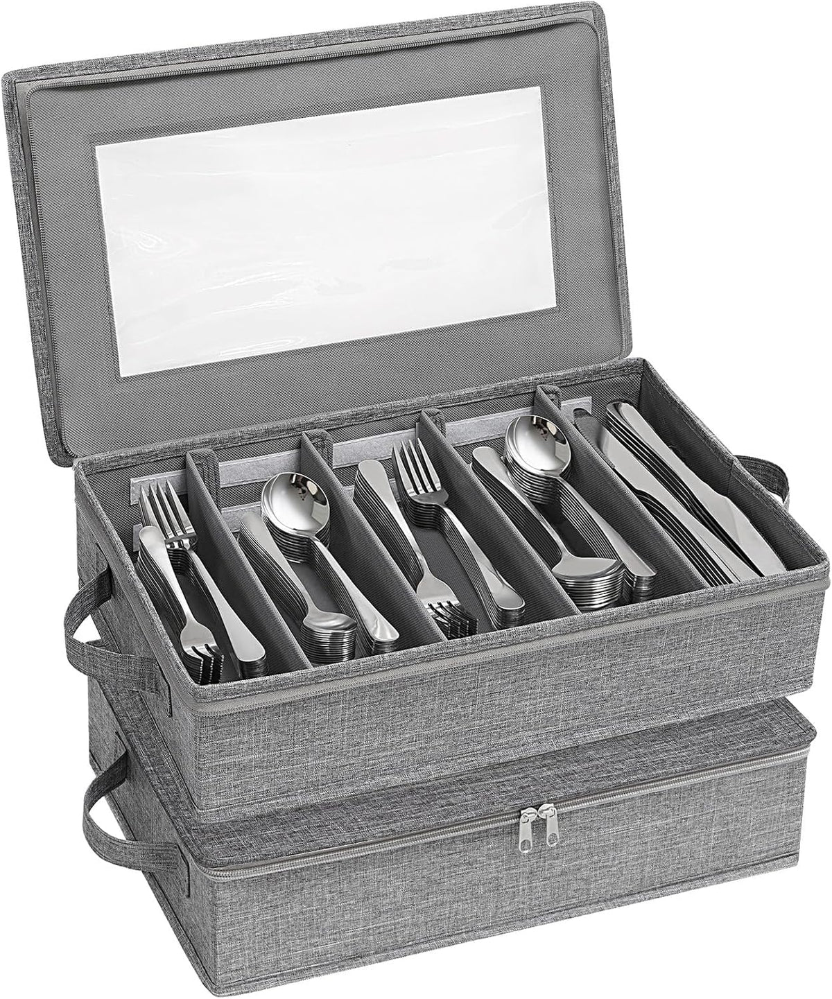 Lifewit Silverware Storage Box, Covered Flatware Organizer with Zipper Lid