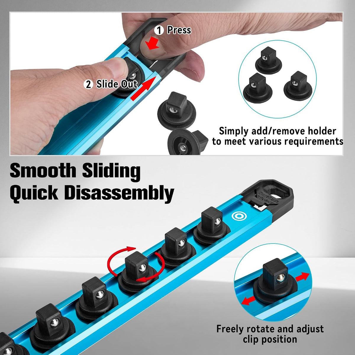 DURATECH 9PCS 1/4", 3/8", 1/2" Magnetic Socket Organizer Set w...