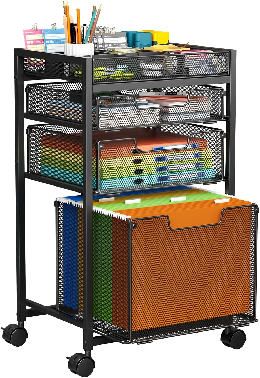 Rolling File Cart with 3 Storage Drawers, Under Desk Filing Cabinet with DIY ...