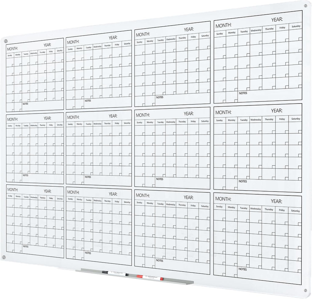 J&J worldwide Glass Whiteboard Yearly Calendar