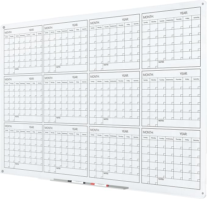 J&J worldwide Glass Whiteboard Yearly Calendar by JJworldwide