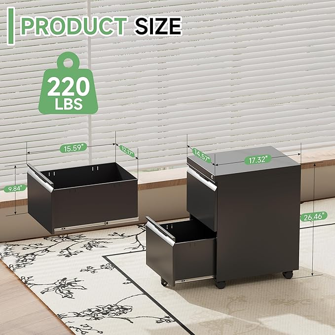 LONGLINK 2 Drawer Mobile File Cabinet - Image 3