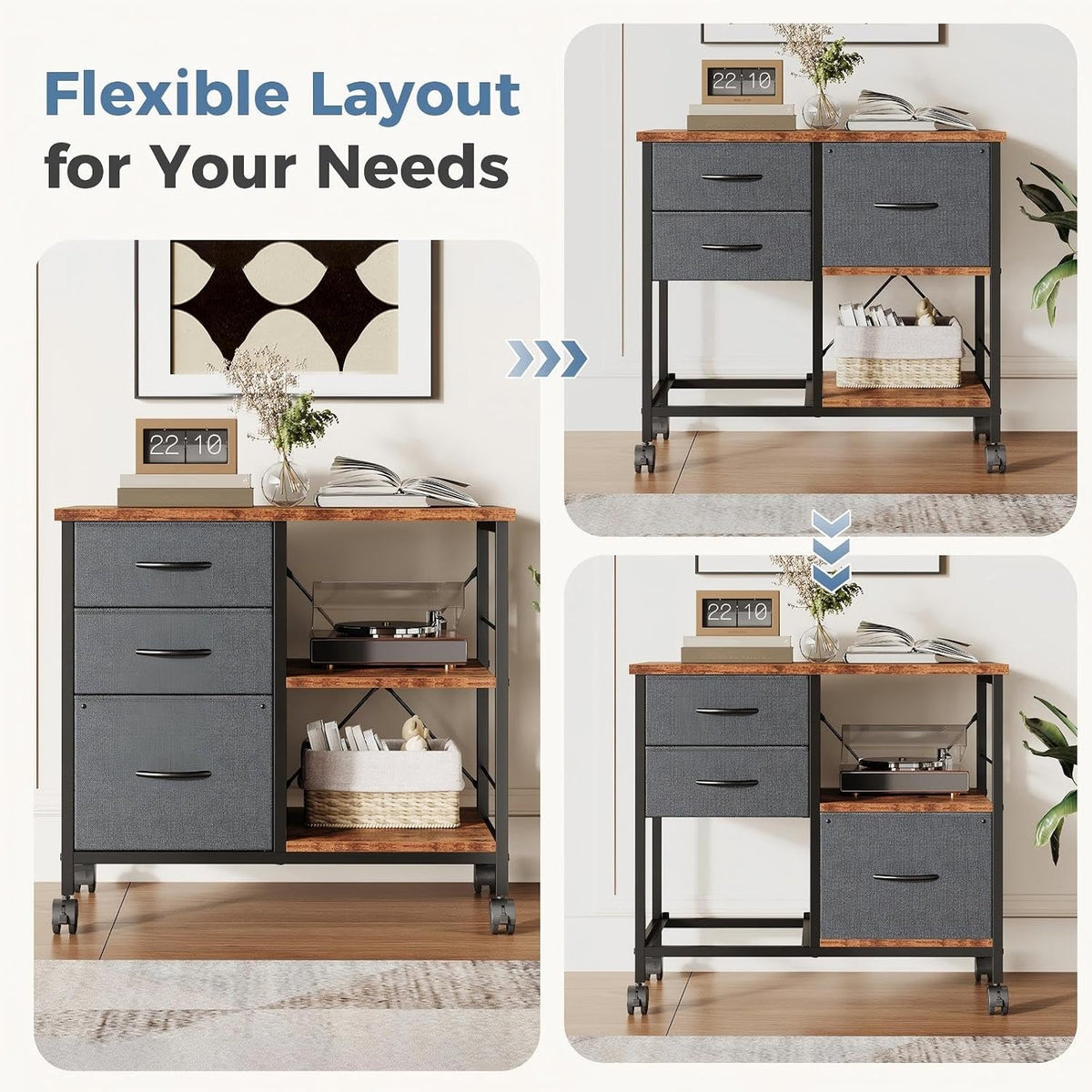 DUMOS 3 Drawer Mobile File Cabinet, Rolling Printer Stand with Storage