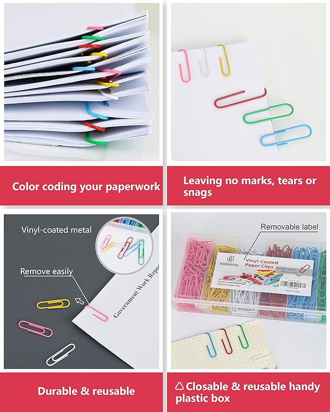 PAPERPAL Paperclips for Office School & Personal Use, Duo Size Vinyl Coated - Image 4
