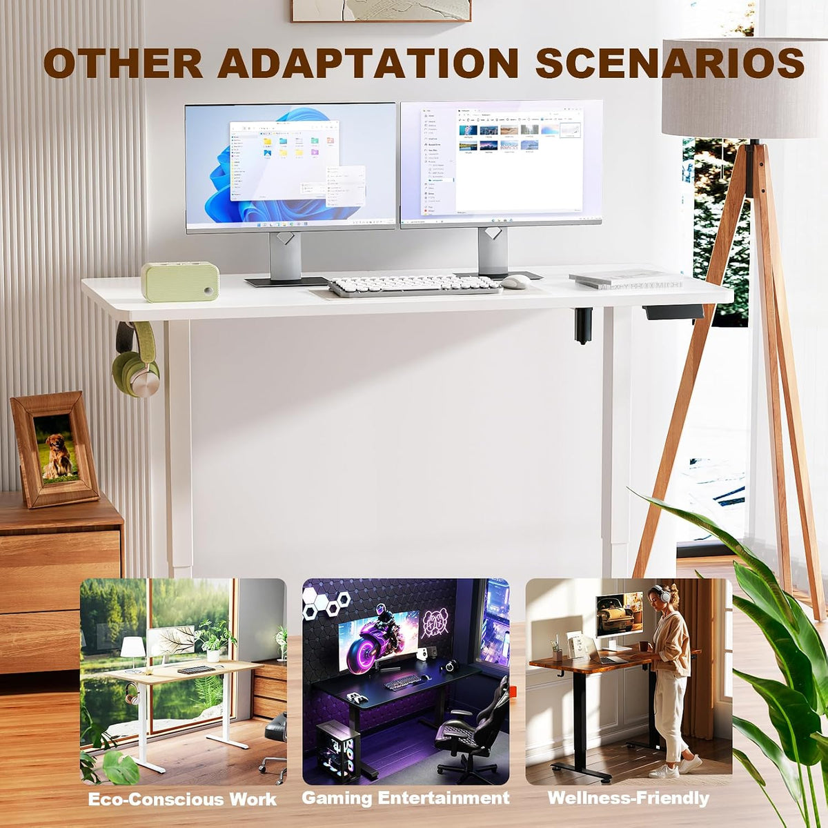 veken 55 inch large electric standing desk, gaming, side view