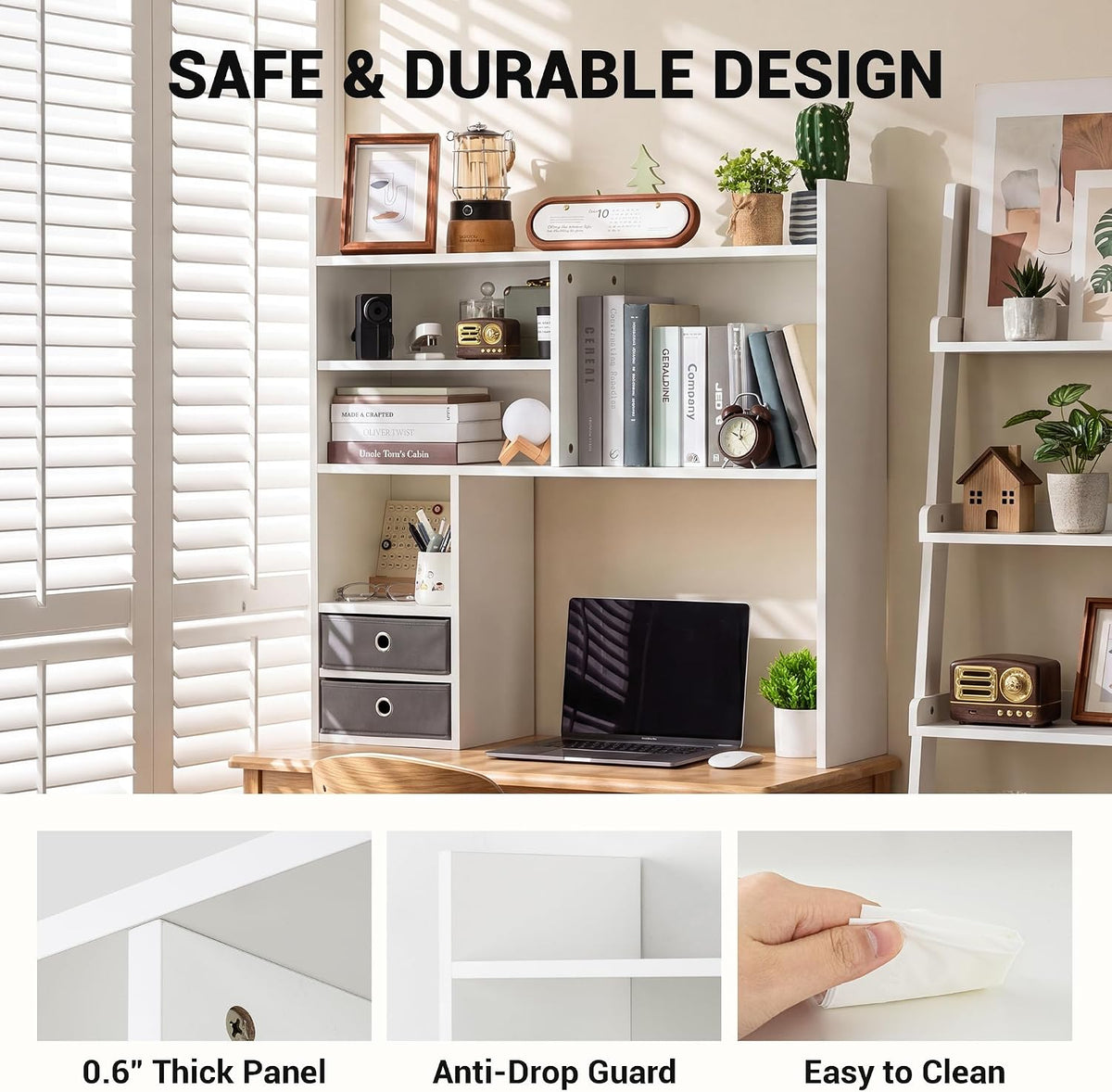 deli Desktop Bookshelf, High-Capacity Desk Hutch Organizer, White