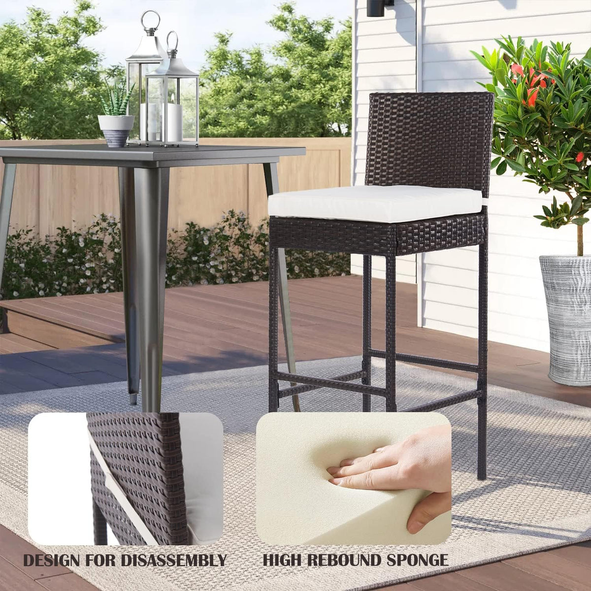 PayLessHere Outdoor Bar Stools Rattan Bar Chairs Set of 2 Wicker Bar stools C...