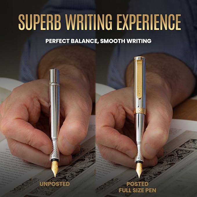 Scriveiner Silver Chrome Fountain Pen, Award Winning, Heavy Pocket Stunning - Image 6