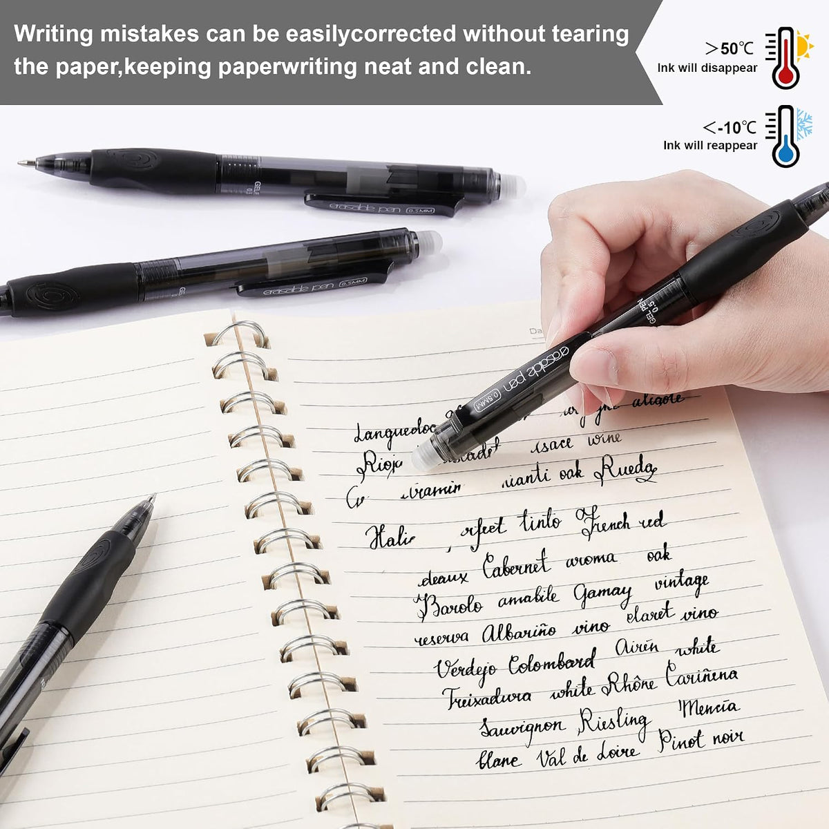 USUAL 54 Pack Black Retractable Erasable Gel Pens Clicker, Fine Point 0.5mm