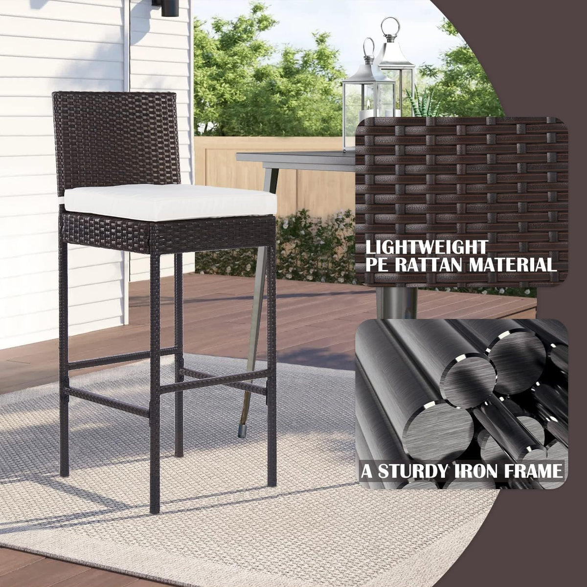 PayLessHere Outdoor Bar Stools Rattan Bar Chairs Set of 2 Wicker Bar stools C...