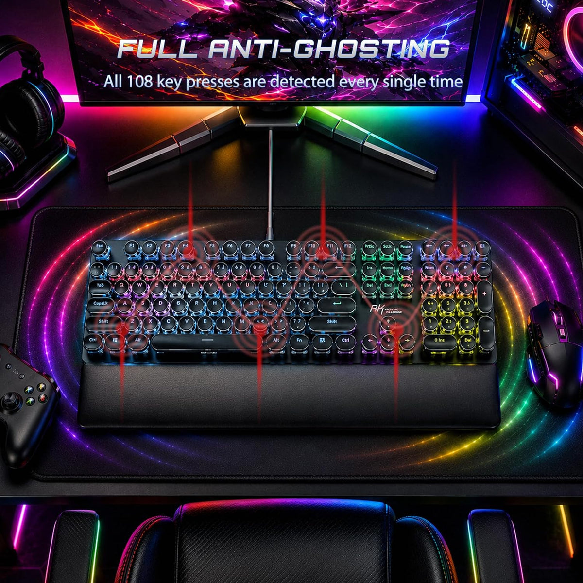 RK ROYAL KLUDGE S108 Typewriter Mechanical Keyboard, Wired Gaming Keyboard wi...