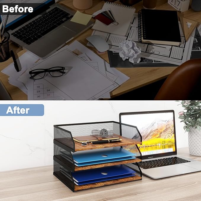 Natwind 3-Tier Stackable Paper Tray, Metal Mesh Desktop Organizer, Paper Sorter - Image 7