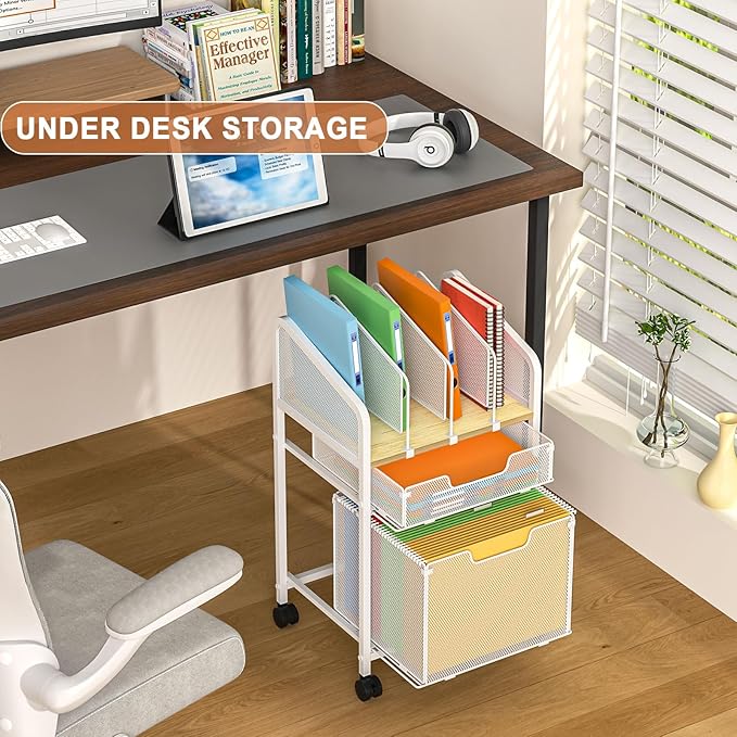Rolling File Cabinet with Adjustable Dividers, Mobile Filing Cabinet with 2 - Image 5