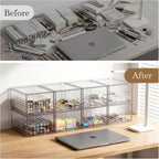 small clear stackable acrylic storage boxes & drawers, front angle view