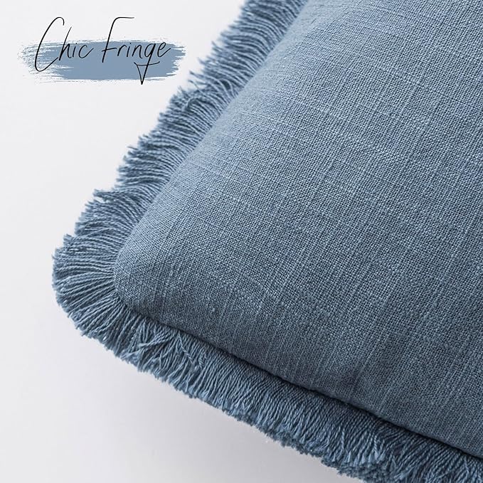 Foindtower Set of 2 Decorative Linen Fringe Throw Pillow Covers Cozy Boho - Image 3