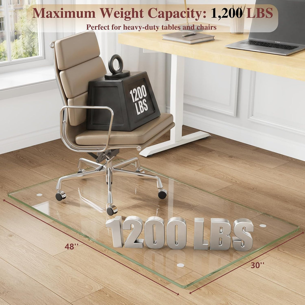 Tempered Glass Chair Mat for Carpet, 30"x48" Clear Floor Mat