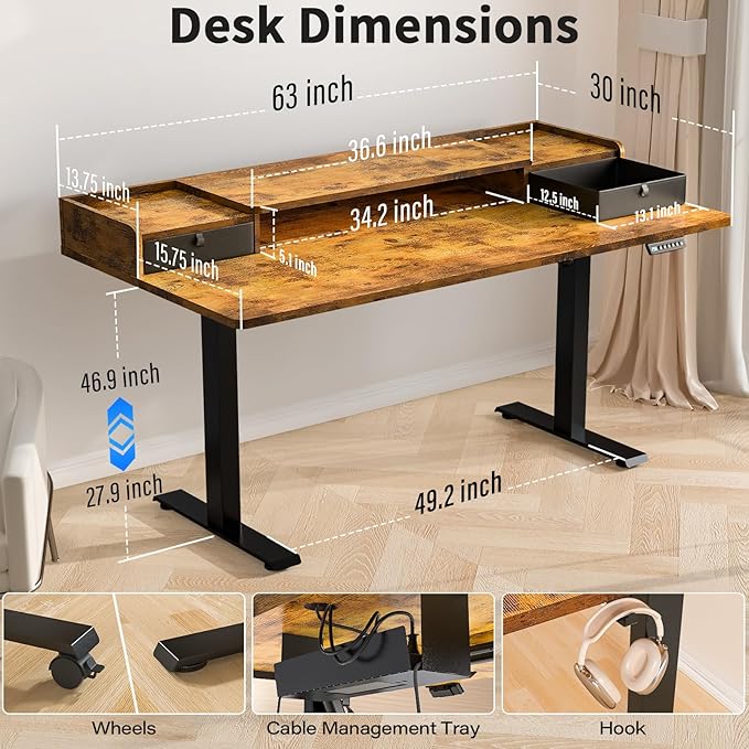 Kingant 63 x 30 Inch Electric Standing Desk - Image 2