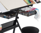 Fusion Drafting Table with Stool, Height Adjustable Desk with Tilt Top, Charcoal / White