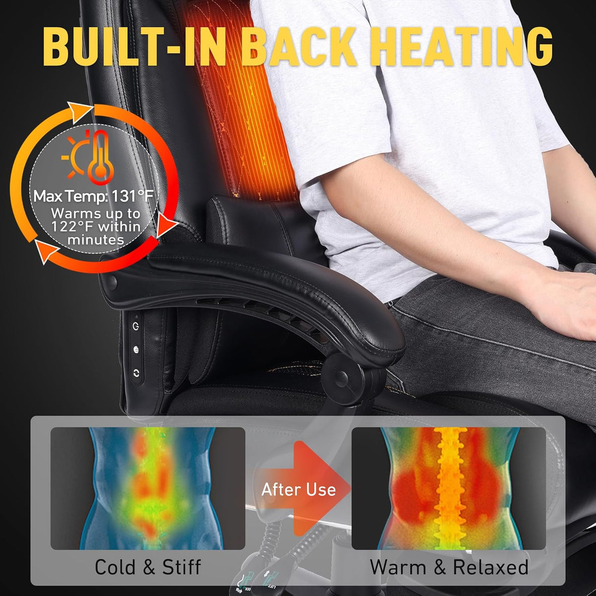 3D Kneading Massage Office Chair with Heat, 500 lbs Big and Tall Executive Co...
