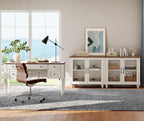 WAMPAT Home Office Furniture Set, 56" Executive Desk with Charging Station, 2-in-1 Cabinet with Glass Doors, Wood Computer Desk with File Cabinet Storage, Open Shelf, White