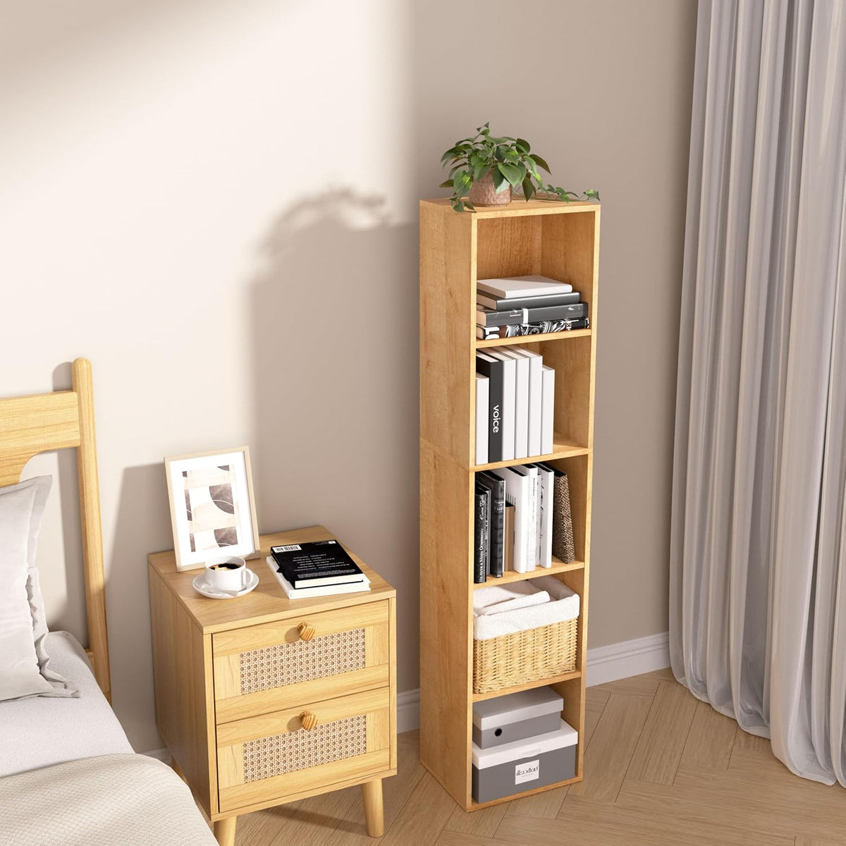5-Tier Wooden Cube Storage Organizer, 52 Inch Tall Bookcase & Display She...