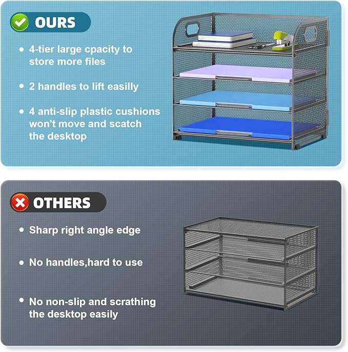 Marbrasse 4 Tier Paper Organizer Letter Tray - Image 2