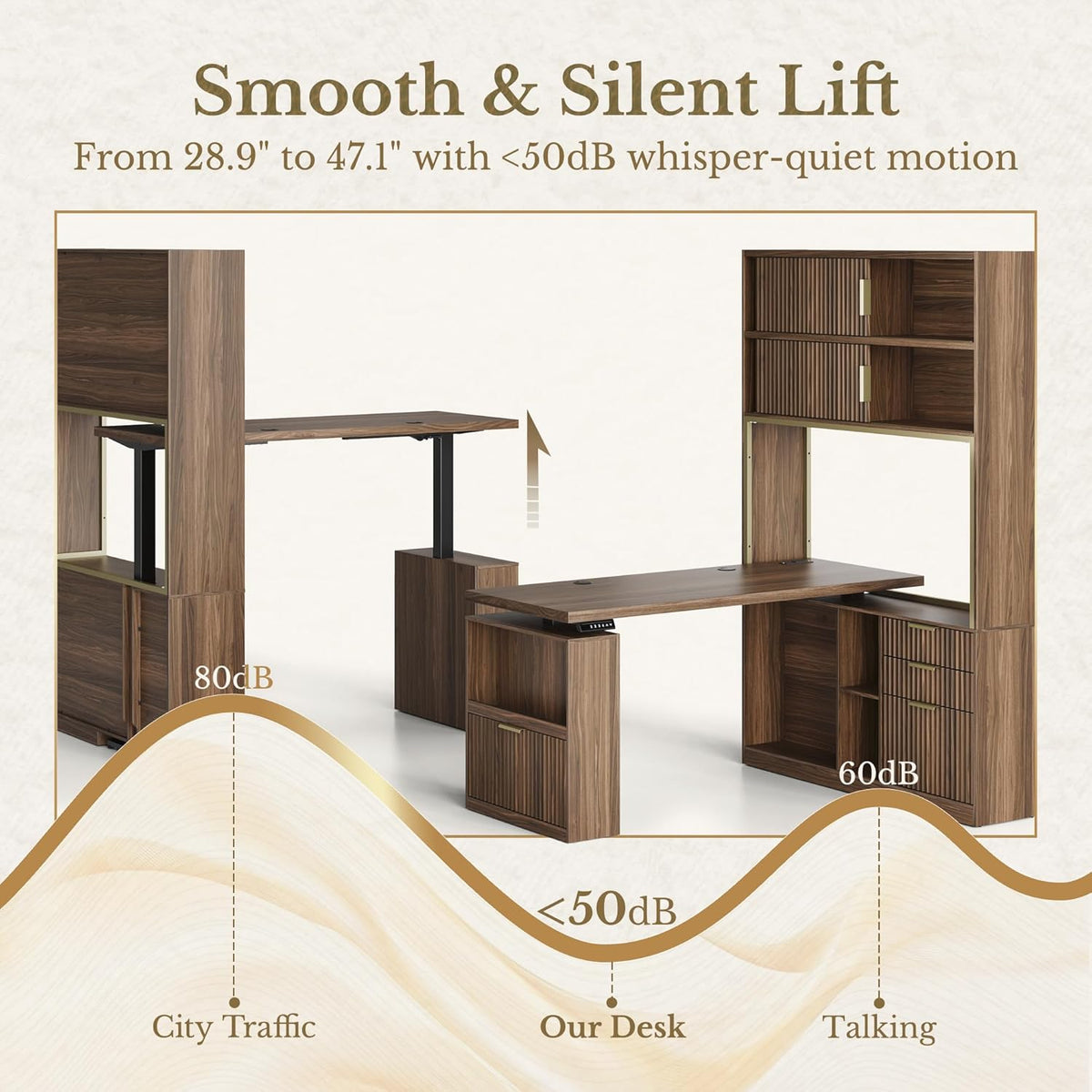 60'' L Shaped Standing Desk with Hutch, Black Walnut