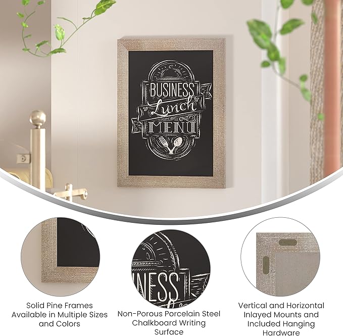 HBCY Creations 18" X 24" Weathered Lightwash Solid Wood Frame Wall Chalkboard - Image 2