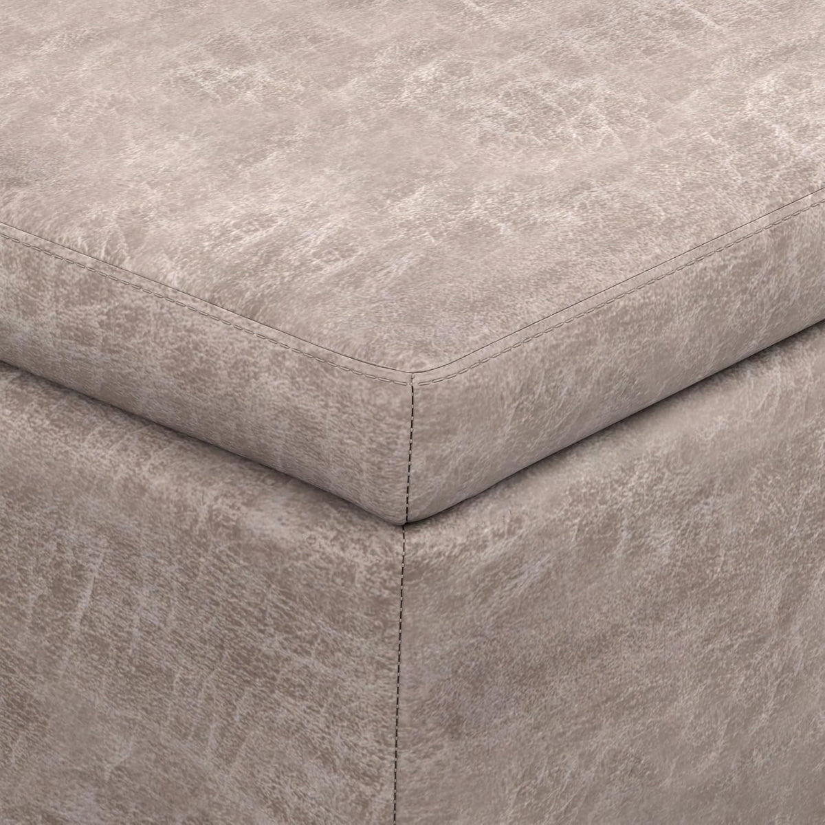 SIMPLIHOME Avalon 48" Wide Vegan Leather Storage Ottoman in Grey