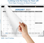 2027 Desk Calendar - 12 Months Calendar from January 2027 to December 2027 | 12 Months Calendar Pad with Black Corner Protectors, 17" x 12", Large Ruled Blocks, Large Office Desk Top Calendar