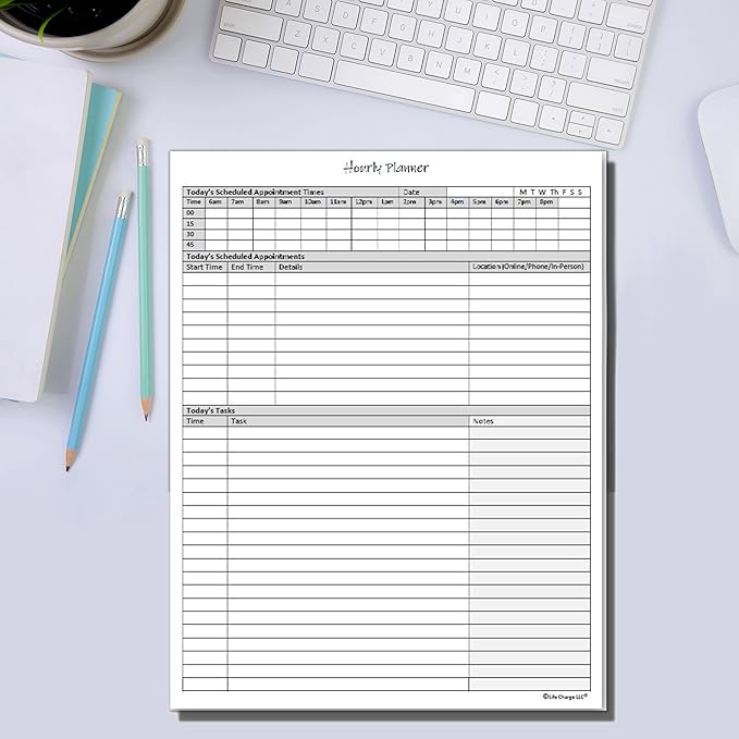 Hourly Planner Notepad. 60 Page Planning Pad w/Appointment Time Block, Task Log - Image 5