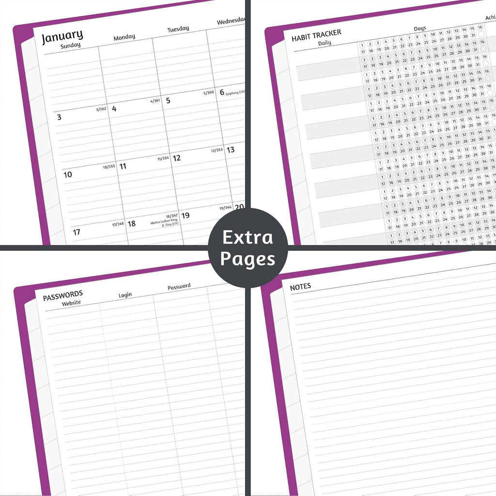 Monthly Planner 2027-2031, 5-Year Calendar Planner 2027-2031, Jan 2027 – Dec 2031, 8.5 x 11 In, Ruled Spread, Flexible Cover, Spiral Wirebound, Pocket, 60 Coated Monthly Tabs, Notes ＆ Habit Tracker, A4 Planner, Purple