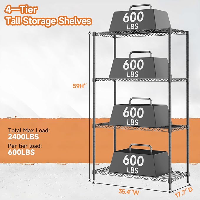 M MZG Standing Shelf Units Wire Rust-Proof Outdoor Storage Shelving 4-Tier - Image 3