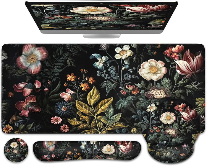 iCasso Desk Cover Mat, 4in1 Floral Large Mouse Pad with Wrist Rest