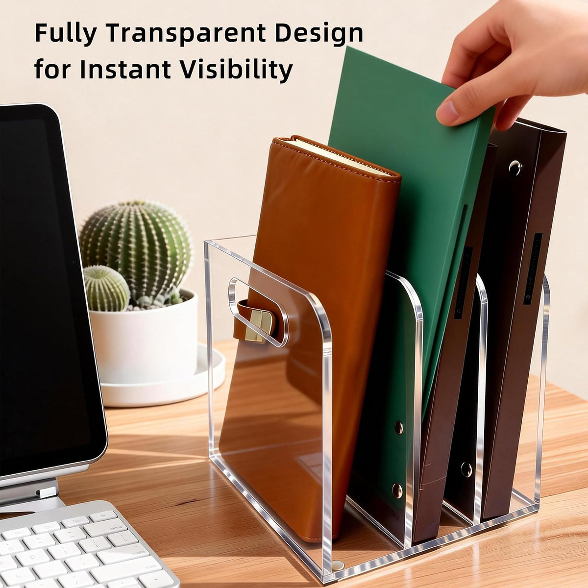 Clear Acrylic Magazine File Holder, 3 Compartment Desk Organizer