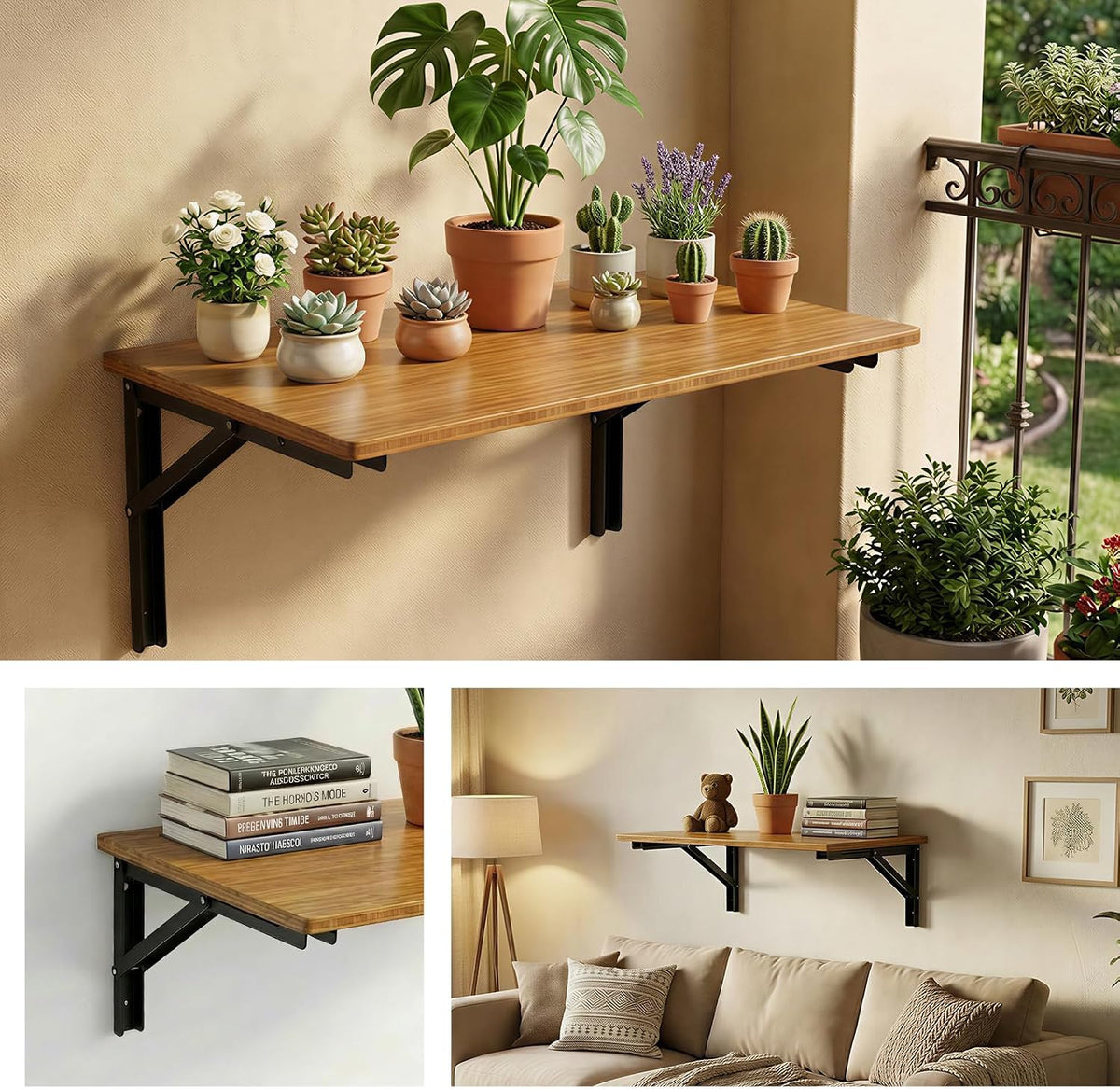 Ravinte Hardware Black Folding Shelf Brackets, 16 Inch, 4 Pcs