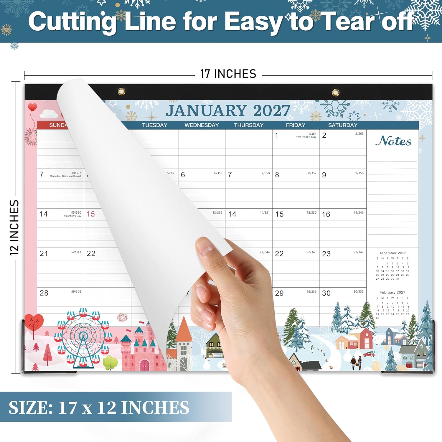 Desk Calendar 2027,18 Months Calendar from January 2027 to June 2028 | 17" x 12", Desk Calendars 2027-2028 with Large Ruled Blocks for Planning
