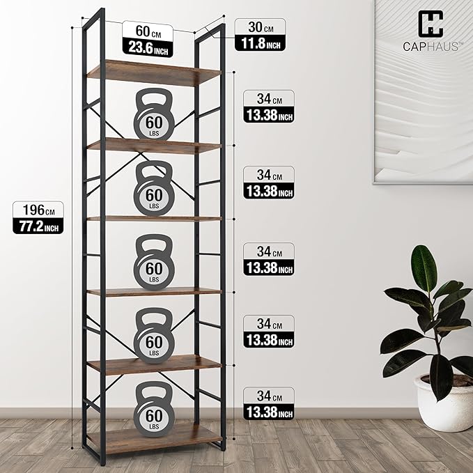 CAPHAUS 6 Tier Bookshelf, 24 Inch Width Free Standing Shelf, Bookcase Shelf - Image 3