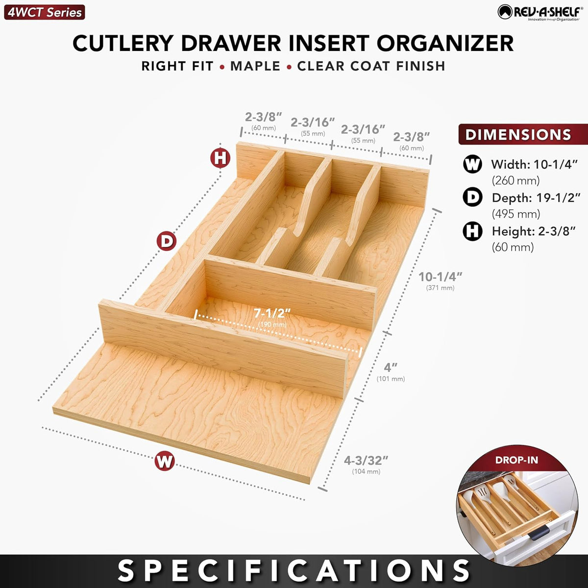 Rev-A-Shelf Right Size Fit Silverware Drawer Insert Divider Organizer