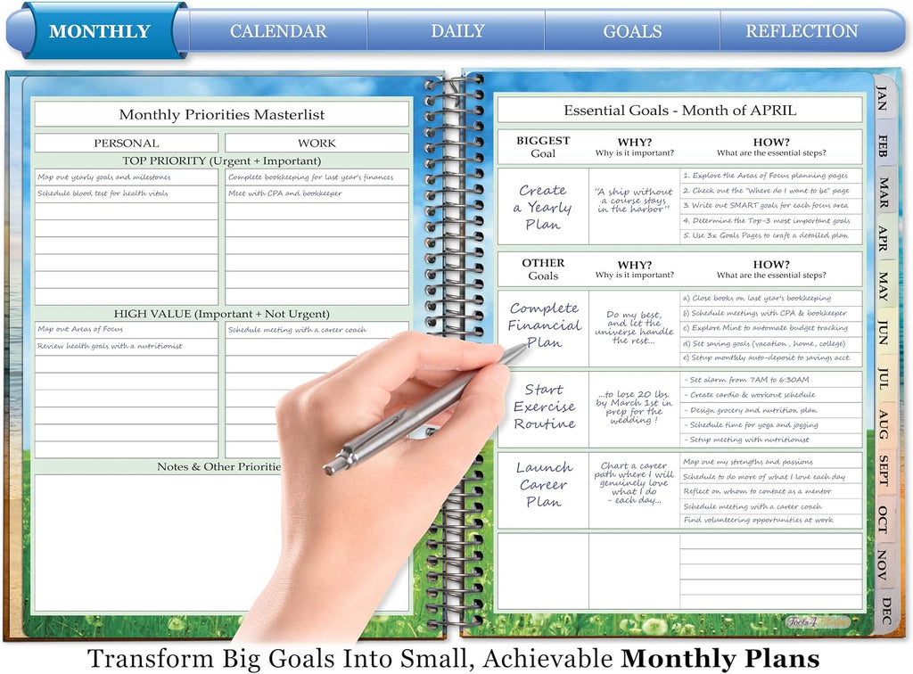 Planner 2026-2027 - Daily Weekly and Monthly Calendar with Stickers, Tabs, Pocket & Thick Paper - 15 Month Academic Year - Spiral Bound 8.5x11 Hardcover - A6J7 - Life is Short