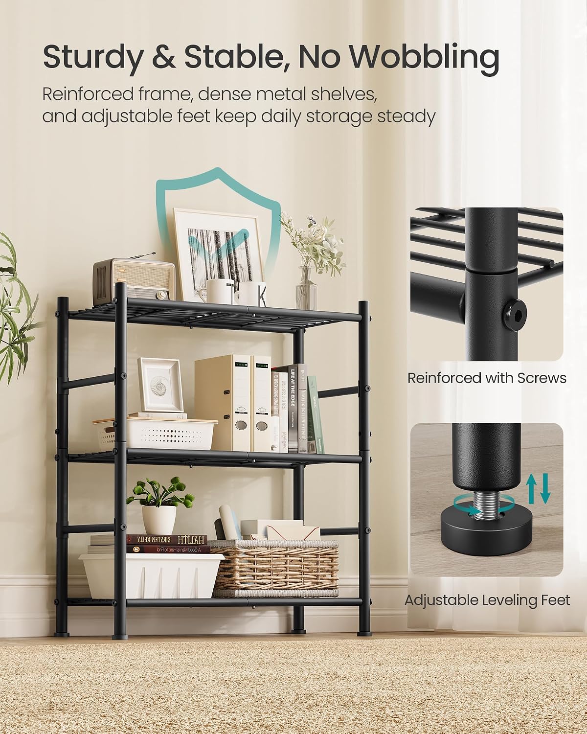 SONGMICS 3-Tier Storage Shelf, Steel Wire Organizer Rack