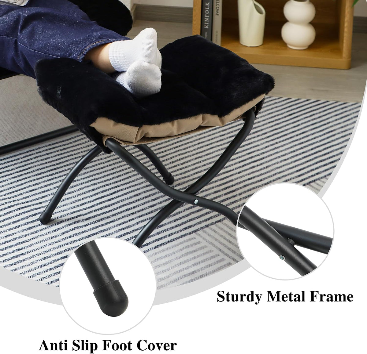 15"(H) Folding Ottoman, Foldable Footrest Stool, Portable Small Foot Sto...