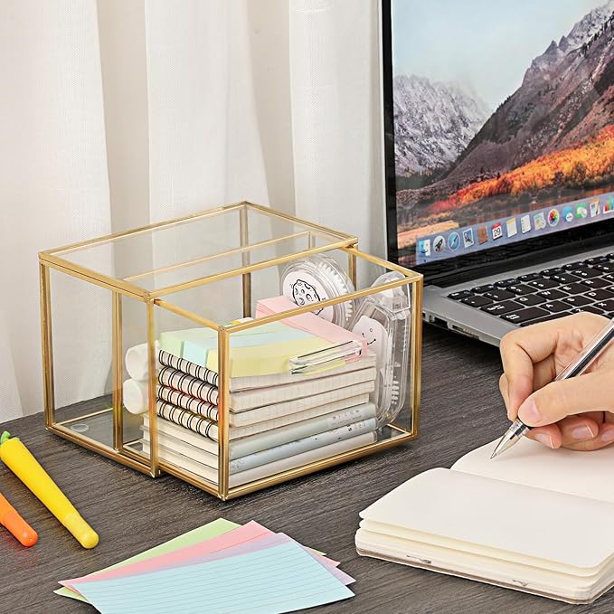 BTSKY Golden Glass Index Card Organizer Box, 3x5 Inch Index Cards Holder - Image 8