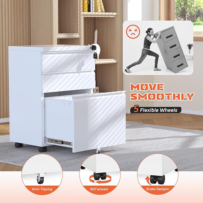 INTERGREAT 3 Drawer Mobile File Cabinet - Image 4