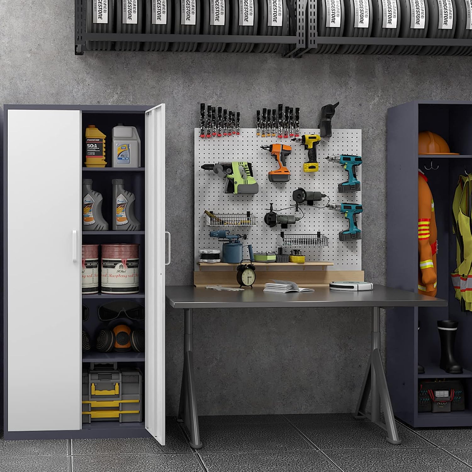 MIIIKO Metal Cabinet with Doors and Shelves, Tall Filing Cabinet for Home Office with Lock, 5 Shelf Steel Storage Cabinet for Office, School, and Garage