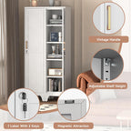 67" Tall Narrow Storage Cabinet Metal Bathroom Cabinet with Lockable and 4 Adjustable Shelve,Anti-Tip Design,Standing Pantry Cabinets Cupboard for Kitchen,Dining Room,Bathroom-Assembly Required(White)
